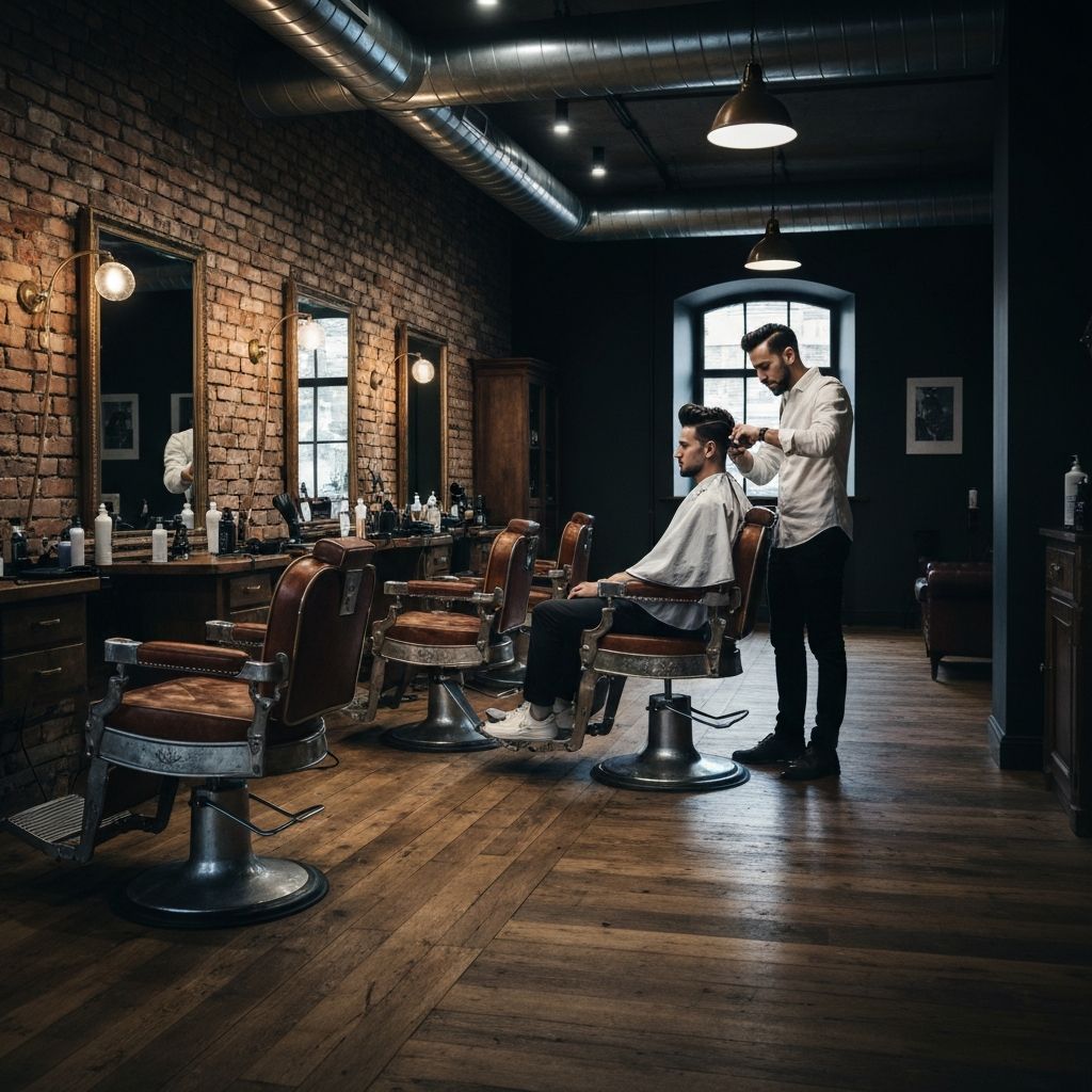 Wide view of Ironside Barber Co. interior during a haircut session